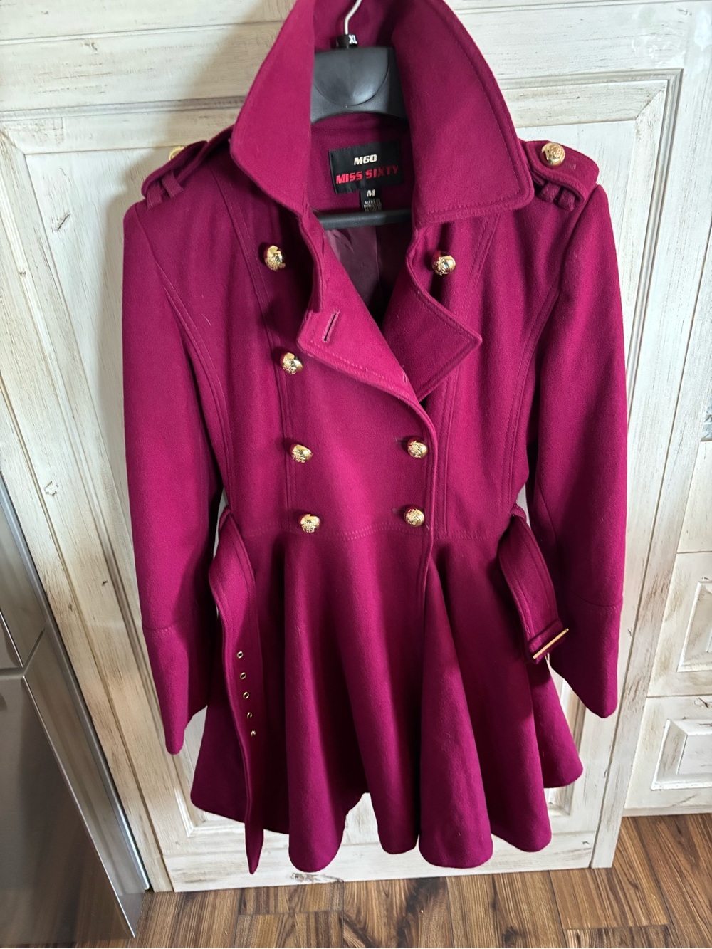Miss Sixty Fuchsia  military style flared trench coat Sz M